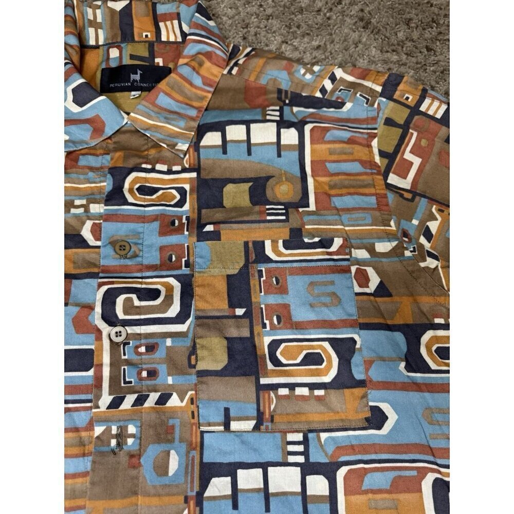 PERUVIAN CONNECTION Button Shirt Pima Cotton Tribal Abstract Print Retro LARGE - Picture 5 of 9